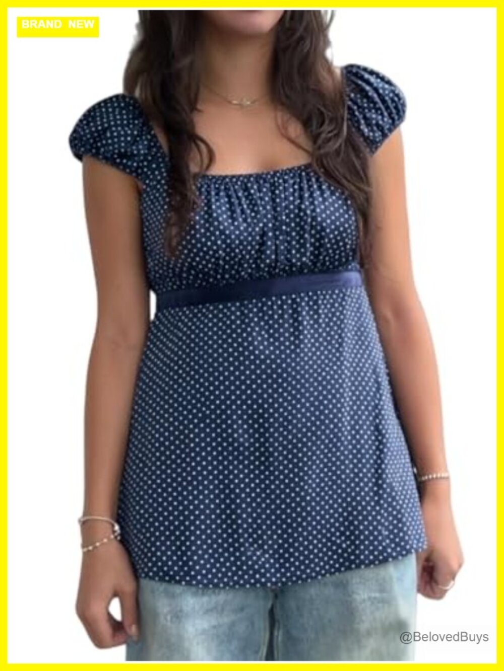 Women's Fairy Grunge Babydoll T-Shirt Cap Sleeve Polka Dot Y2K Top